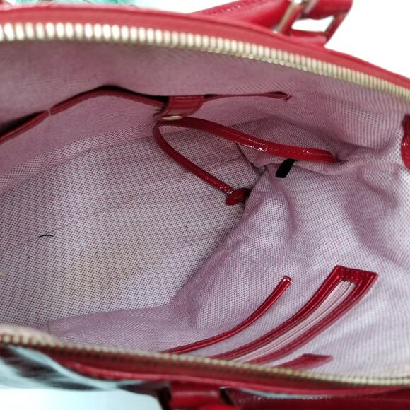 DOONEY & BOURKE Dillen Pocket Satchel Cherry Patent Leather Gold Crossbody Strap - Picture 9 of 16